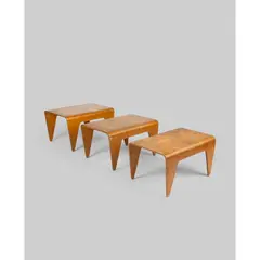 Set of Three Nesting Tables, designed 1936 by Marcel Breuer, 1936, laminated birch plywood, sold Oct 2023