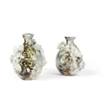 Akiko Hirai, Pair of Sake Bottles, stoneware with rugged porcelain deposits