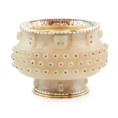 William Burges, BOWL, 1870, 1870, inset with coloured glass and gemstone cabochons including emerald