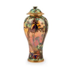 Daisy Makeig-Jones, 'GHOSTLY WOOD' FLAME FAIRYLAND LUSTRE COVERED VASE, CIRCA 1925, 1925, lustre-glazed earthenware
