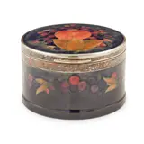 'POMEGRANATE' LIDDED BOX, CIRCA 1915 by William Moorcroft, 1915, glazed earthenware with plated mounts, sold Oct 2023