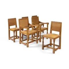 SET OF SIX DINING CHAIRS, CIRCA 1970 by Robert 'Mouseman' Thompson, 1970, oak, sold Oct 2023
