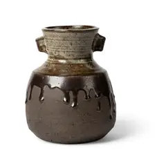 Vase with Lugs by Janet Leach, stoneware with speckled and dripped glaze, sold Apr 2023