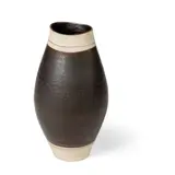 Vase by Lucie Rie, porcelain with scraffito line (below neck and above base rim) with manganese to the body, sold Apr 2023