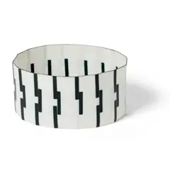 Bodil Manz, Vessel, porcelain, 16 sided with geometric blocks in black