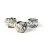 Akiko Hirai, Three Sake Cups, stoneware with porcelain deposits