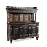 Daniel Cottier, COURT CUPBOARD, CIRCA 1873, 1873, stained and carved oak
