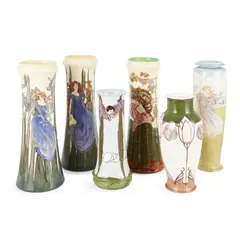 Margaret E. Thompson, GROUP OF SIX VASES, CIRCA 1920, 1920, glazed earthenware