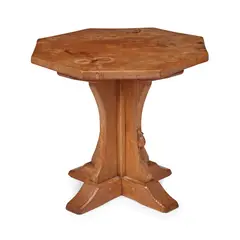 OCTAGONAL TABLE, CIRCA 1930-40 by Robert 'Mouseman' Thompson, 1930, burr oak and oak, sold Jan 2023
