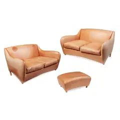 PAIR OF 'BALZAC' TWO-SEATER SOFAS, CONTEMPORARY by Matthew Hilton, oak frames, sold Jan 2023