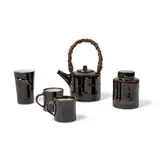 Chris Keenan, Teaset, Cannister and Beaker, porcelain with dark brown glaze