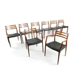 Niels Møller, Set of Eight Chairs, rosewood and green leather