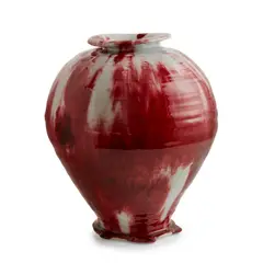 Vessel by Gareth Mason, porcelain with celadon and red glazes, sold Oct 2022