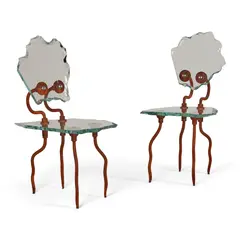 Danny Lane, Pair of 'Etruscan' Chairs, rust finished mild steel legs