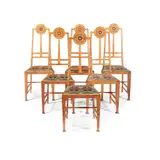 SET OF EIGHT DINING CHAIRS, CIRCA 1910 by George Montague Ellwood, 1910, oak, sold Oct 2022
