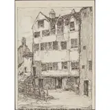 Jessie M. King, 'THE OLD TIMBER FRONTED HOUSE', pen and ink on vellum