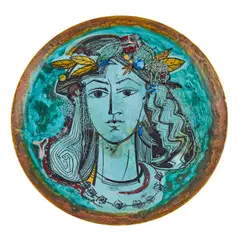 Mario Logli, WALL PLATE, 1960, 1960, painted and glazed earthenware