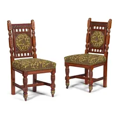 Henry William Batley, PAIR OF AESTHETIC MOVEMENT SIDE CHAIRS, CIRCA 1870, 1870, walnut