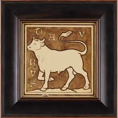 William Burges, ‘TAURUS’, FRAMED ZODIAC TILE, CIRCA 1880, 1880, painted and glazed earthenware