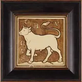 William Burges, ‘TAURUS’, FRAMED ZODIAC TILE, CIRCA 1880, 1880, painted and glazed earthenware