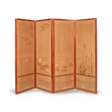 Lewis Foreman Day, AESTHETIC MOVEMENT FOUR-FOLD SCREEN, CIRCA 1880, 1880, mahogany with leather hinges