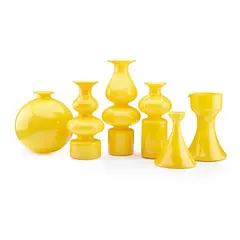 Per Lütken, Five 'Carnaby' Vases and Pitcher, yellow glass