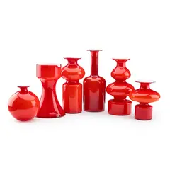 Per Lütken, Five 'Carnaby' Vases and Pitcher, designed 1968, 1968, red glass
