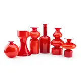 Per Lütken, Five 'Carnaby' Vases and Pitcher, designed 1968, 1968, red glass