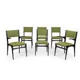 Carlo di Carli, Set of Six Chairs, stained wood and green upholstery