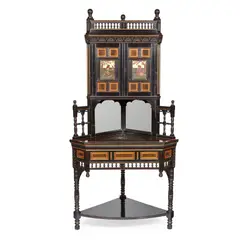 Bruce J. Talbert, AESTHETIC MOVEMENT CORNER CABINET, CIRCA 1878, 1878, glass
