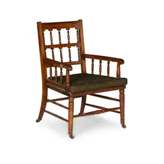 Bruce J. Talbert, AESTHETIC MOVEMENT SINGLE CHAIR, CIRCA 1880, 1880, mahogany with caned seat and buttoned loose horse-hair cushion
