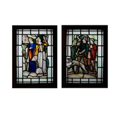 Edward Woore, PAIR OF ARTS & CRAFTS STAINED GLASS PANELS, CIRCA 1926, 1926, leaded and painted glass