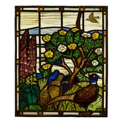 STAINED GLASS PANEL, CIRCA 1987 by Edward Raymond Payne, 1987, leaded and painted glass, sold Apr 2022