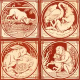 John Moyr Smith, GROUP OF FOUR AESOP'S FABLES SERIES TILES, CIRCA 1878, 1878, printed earthenware