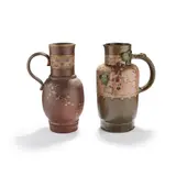 Ernest Chaplet, TWO JUGS, CIRCA 1885, 1885, relief-moulded and glazed ceramic with gilt highlights
