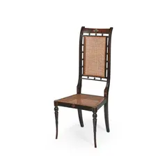 George Henry Walton, RARE EBONISED AND PAINTED BEECH DINING CHAIR, CIRCA 1896, 1896, ebonised beech with polychrome painted decoration