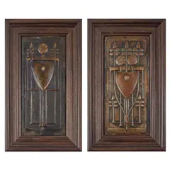 Talwin Morris, TWO RARE GLASGOW SCHOOL PANELS, CIRCA 1893, 1893, brass with repoussé decoration