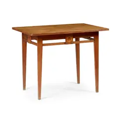 Gustave Serrurier-Bovy, ART NOUVEAU SIDE TABLE, CIRCA 1900, 1900, oak with marquetry inlay and patinated metal fittings