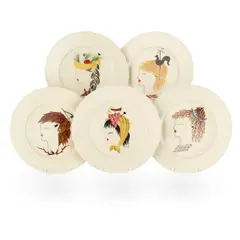 Colette Gueden, FOUR PLATES, CIRCA 1930, 1930, printed and glazed ceramic