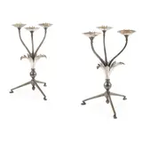William Arthur Smith Benson, PAIR OF THREE-LIGHT CANDLESTICKS, CIRCA 1900, 1900, silver-plated copper and patinated brass