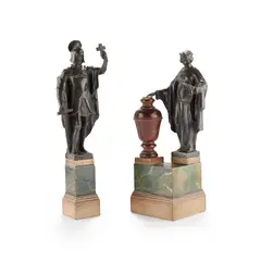 George Frampton, 'VICTORIA', AND ANOTHER, POSSIBLY 'ST GEORGE', CIRCA 1922, 1922, patinated bronze on painted stained wood base