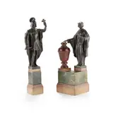 George Frampton, 'VICTORIA', AND ANOTHER, POSSIBLY 'ST GEORGE', CIRCA 1922, 1922, patinated bronze on painted stained wood base