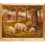 Hannah Barlow, PIGS AT THE FARMYARD TROUGH