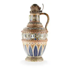 Arthur Barlow, LARGE COVERED EWER, 1875, 1875, glazed stoneware and patinated metal