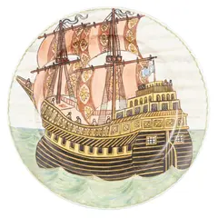John Pearson, ARTS & CRAFTS GALLEON CHARGER, 1910, 1910, painted earthenware