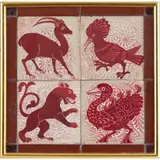 TWO TILE PANELS, CIRCA 1880 by William De Morgan, 1880, glazed earthenware with ruby lustre, sold Nov 2021