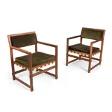 Pair of Armchairs, designed 1957 by Edward Wormley, 1957, walnut and green velvet upholstery, sold Oct 2021