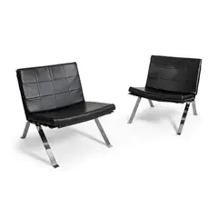 Hans Eichenberger, Pair of Lounge Chairs, chrome metal and black leather