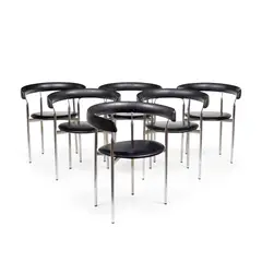 Jan Lunde Knutsen, Set of Six 'Rondo' Chairs, designed 1961, 1961, steel and black vinyl