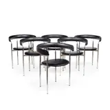 Jan Lunde Knutsen, Set of Six 'Rondo' Chairs, designed 1961, 1961, steel and black vinyl